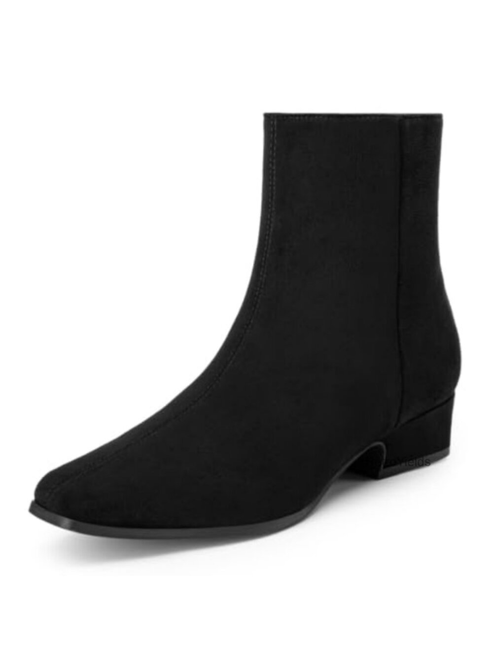 Women's Chunky Low Heel Square Toe Ankle Boots Side Zipper Suede